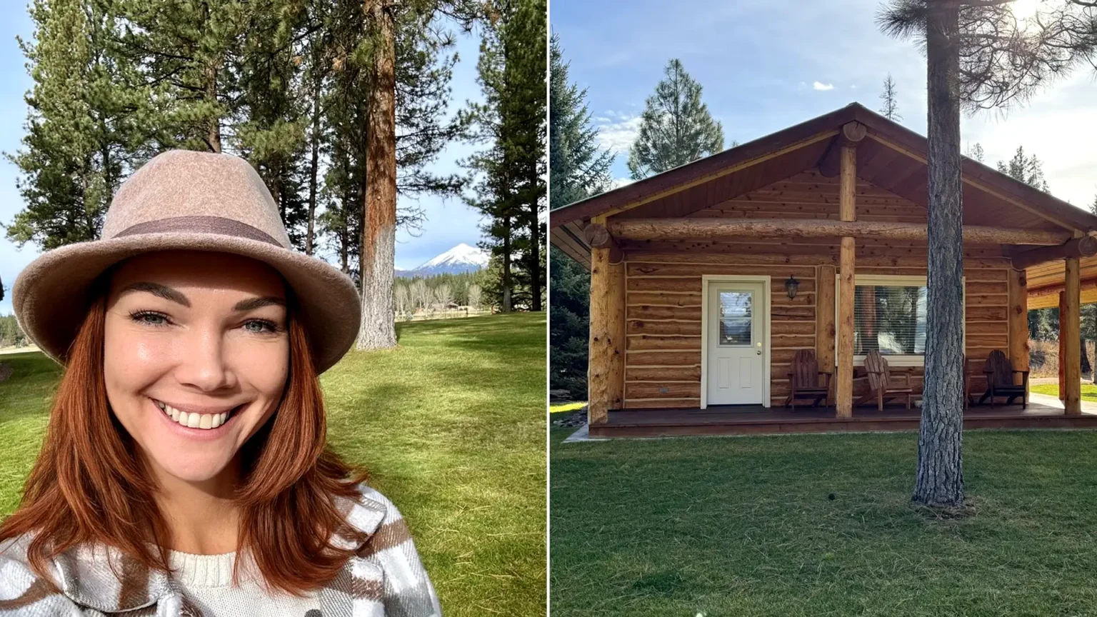 A woman who stayed at a cabin in the woods alone has revealed her shock after spotting what appeared to be a man with two arms reaching out in a photo she took of the.