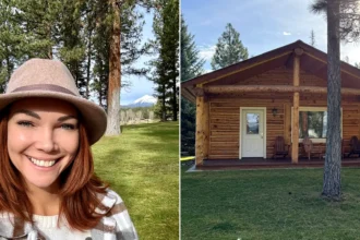 A woman who stayed at a cabin in the woods alone has revealed her shock after spotting what appeared to be a man with two arms reaching out in a photo she took of the.
