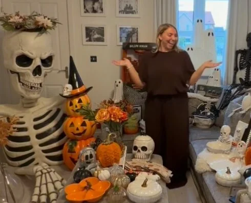 A Brit has gone viral after revealing how she dresses up her new-build home for spooky season - complete with an enormous skeleton that set her back more than £250.