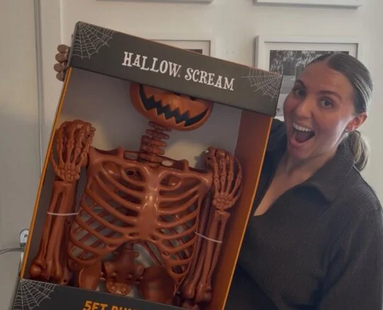 A Brit has gone viral after revealing how she dresses up her new-build home for spooky season - complete with an enormous skeleton that set her back more than £250.