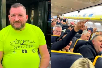Ryanair passengers on delayed flight to Benidorm turned plane into karaoke party, singing Sweet Caroline and Come On Eileen. The viral video has attracted nearly 180,000 views.
