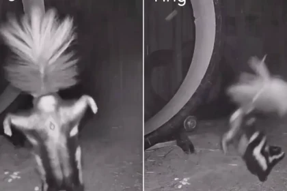 An acrobatic skunk has been caught on camera performing the perfect handstand. Rescue skunk Valentino was spotted hopping onto his front paws and strutting his stuff.