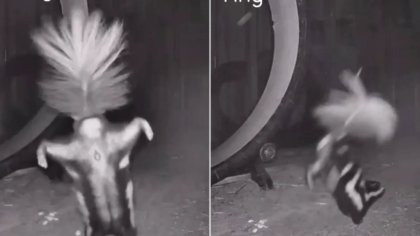 An acrobatic skunk has been caught on camera performing the perfect handstand. Rescue skunk Valentino was spotted hopping onto his front paws and strutting his stuff.