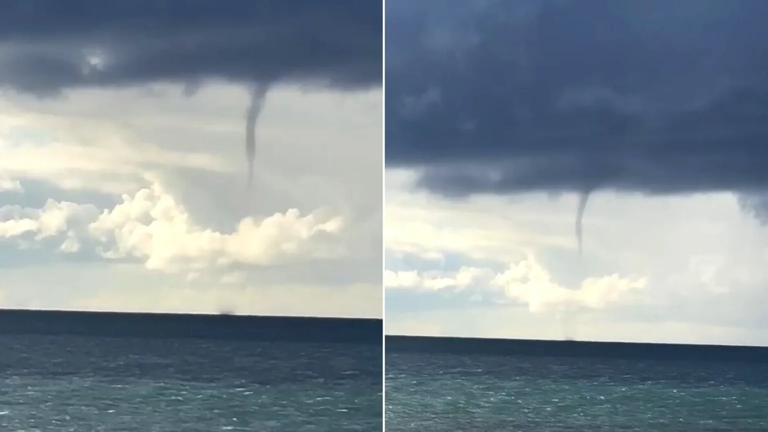 A giant waterspout has been spotted off the British coast as wild weather sparked fears of tornadoes sweeping across the country.