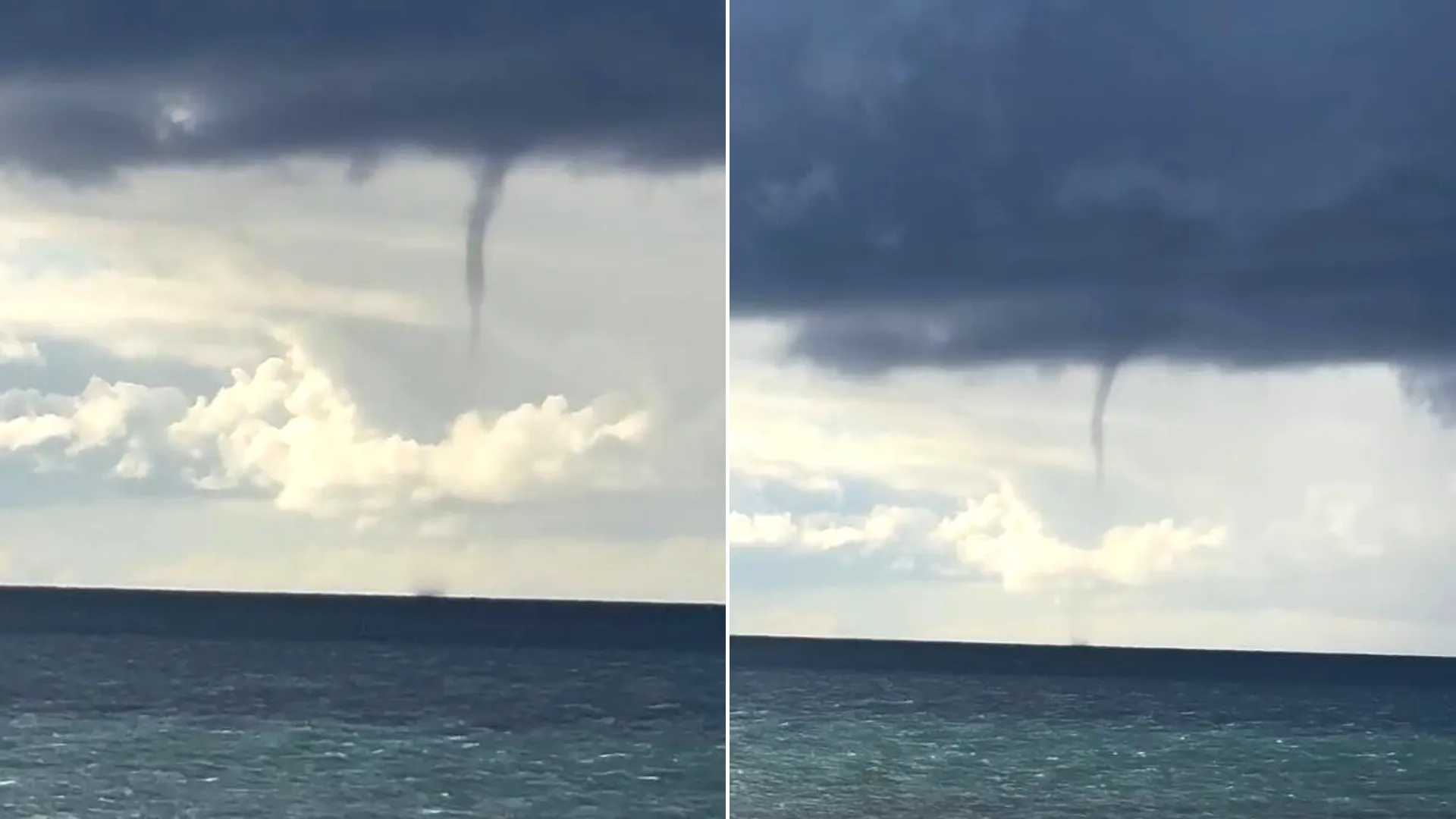 A giant waterspout has been spotted off the British coast as wild weather sparked fears of tornadoes sweeping across the country.