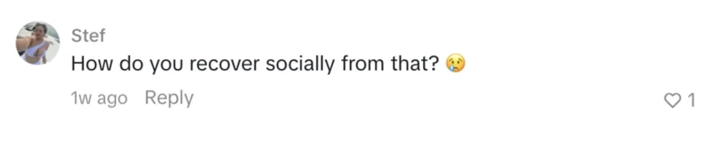 Social media comment by Stef asking how you recover socially from that